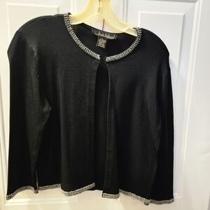 Nicole Miller Black Cardigan with Chain Trim